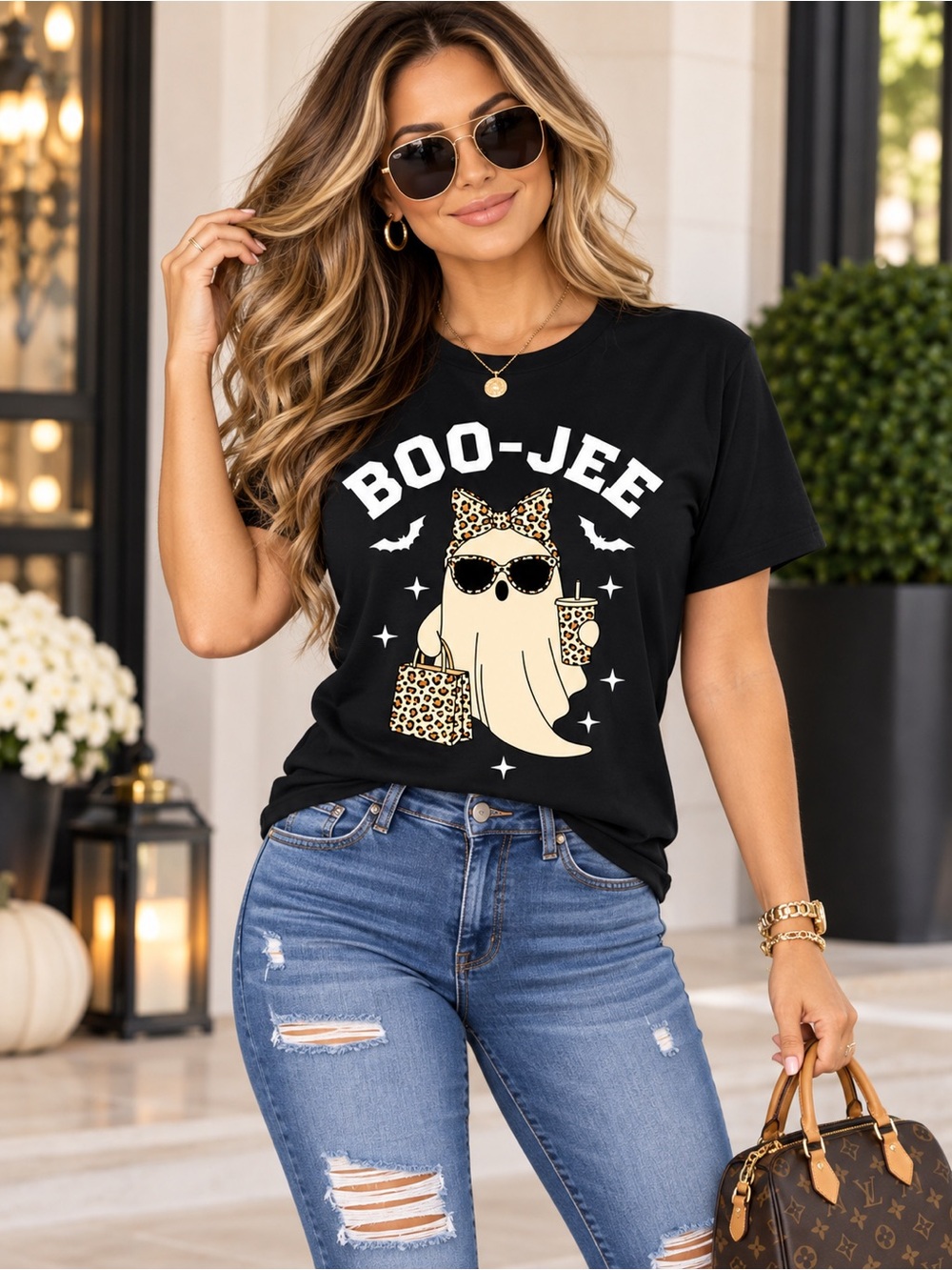 BOO-JEE Leopard Ghost Graphic Halloween Tee, Sizes M-3X